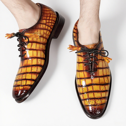 Handmade Goodyear crocodile leather lace-up shoes