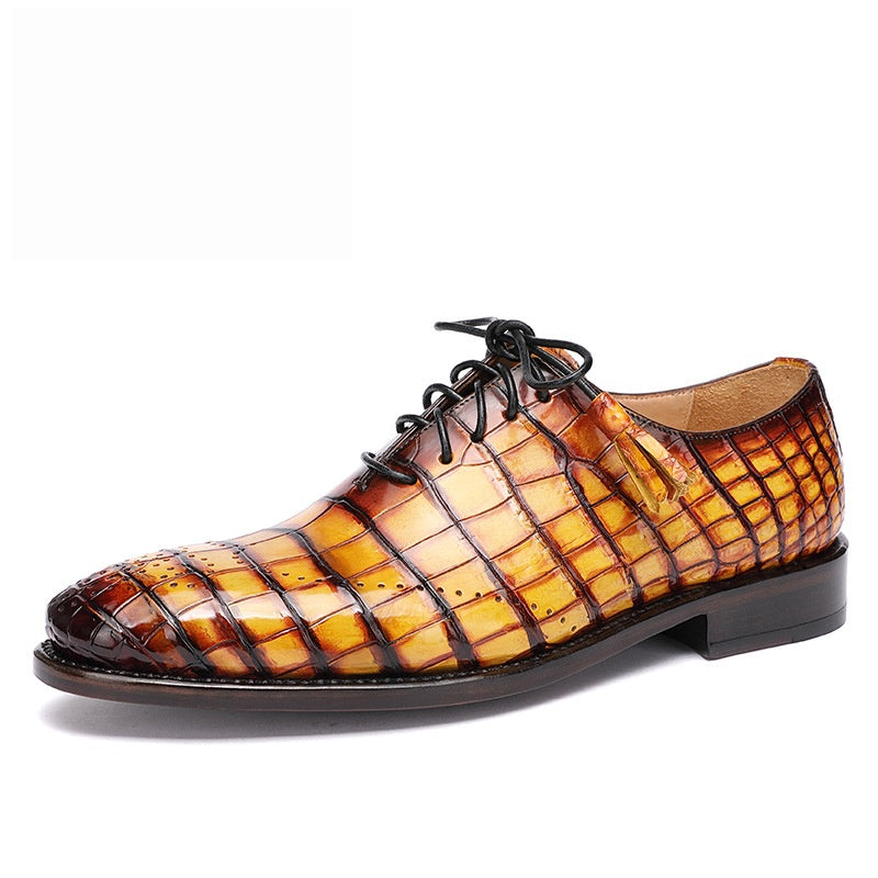 Handmade Goodyear crocodile leather lace-up shoes