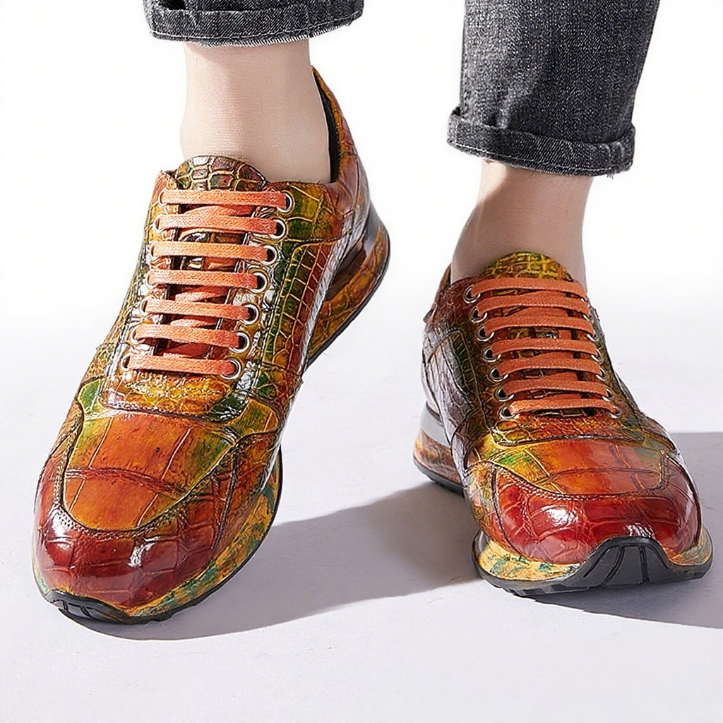 Nile crocodile leather pure hand-brushed sports shoes