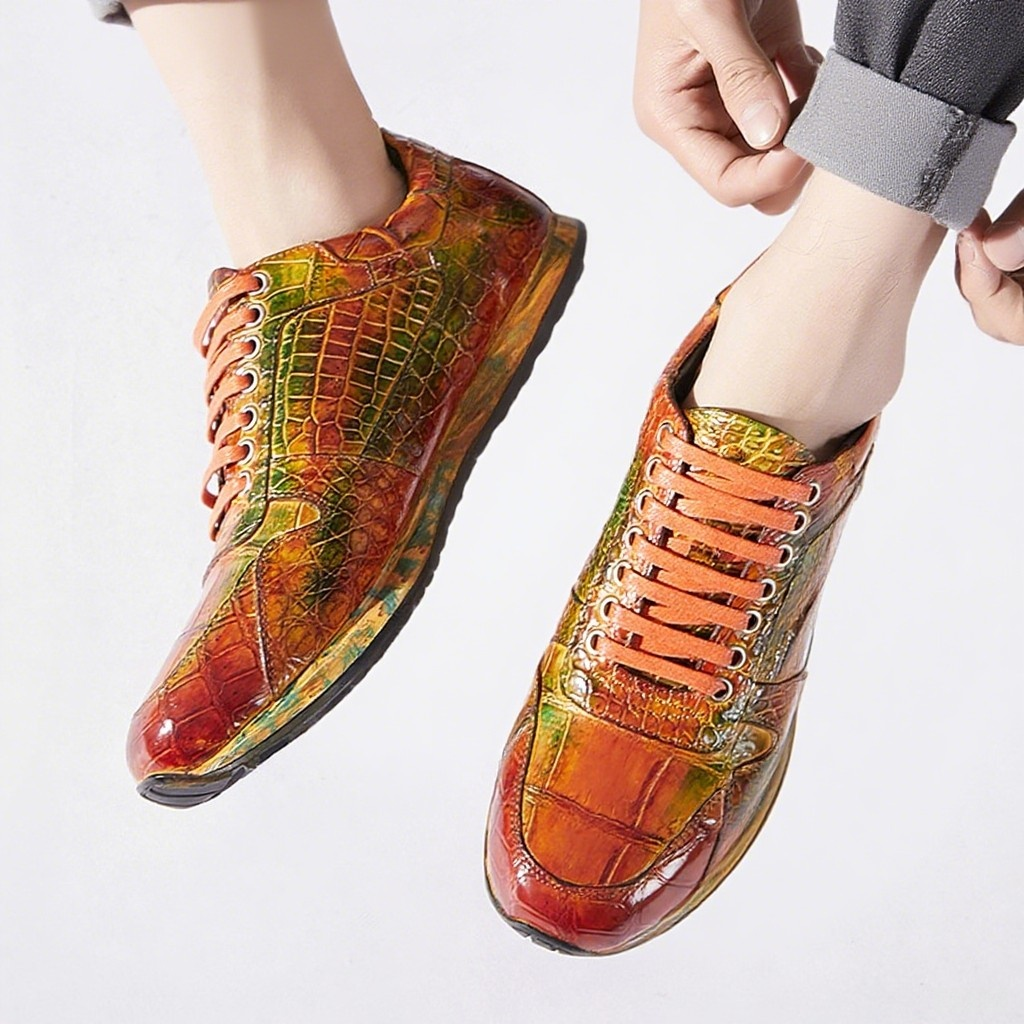 Nile crocodile leather pure hand-brushed sports shoes