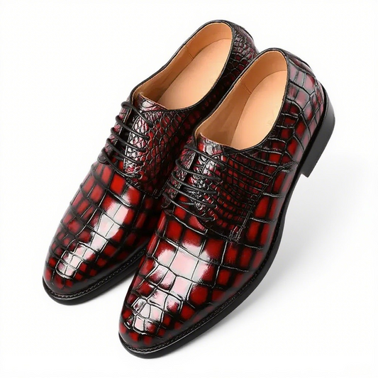 Burgundy Crocodile leather shoes without stitching