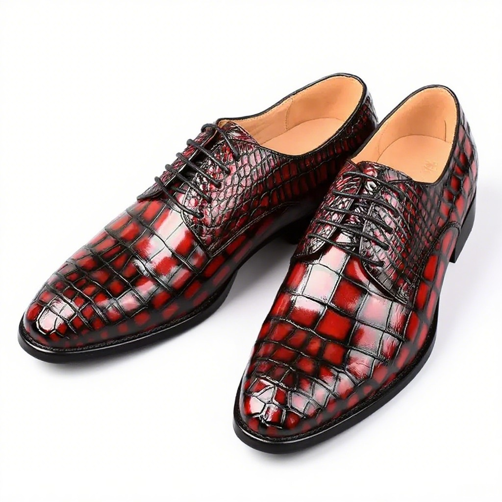 Burgundy Crocodile leather shoes without stitching