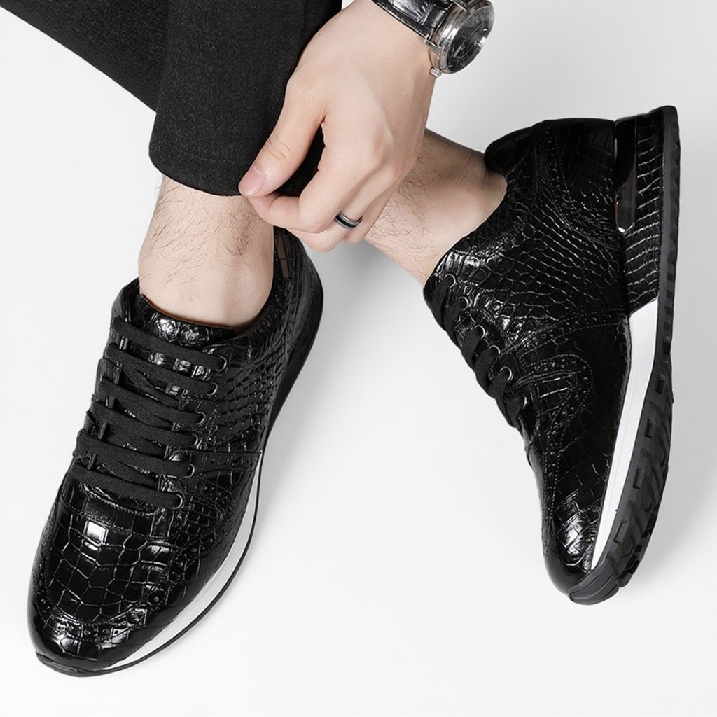 Retro crocodile belly shoes men's shoes lace-up casual shoes