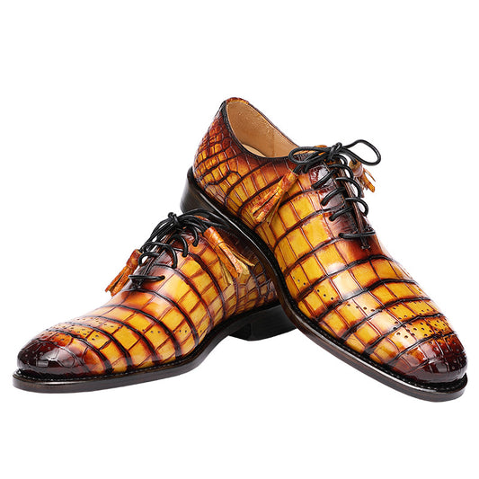 Handmade Goodyear crocodile leather lace-up shoes