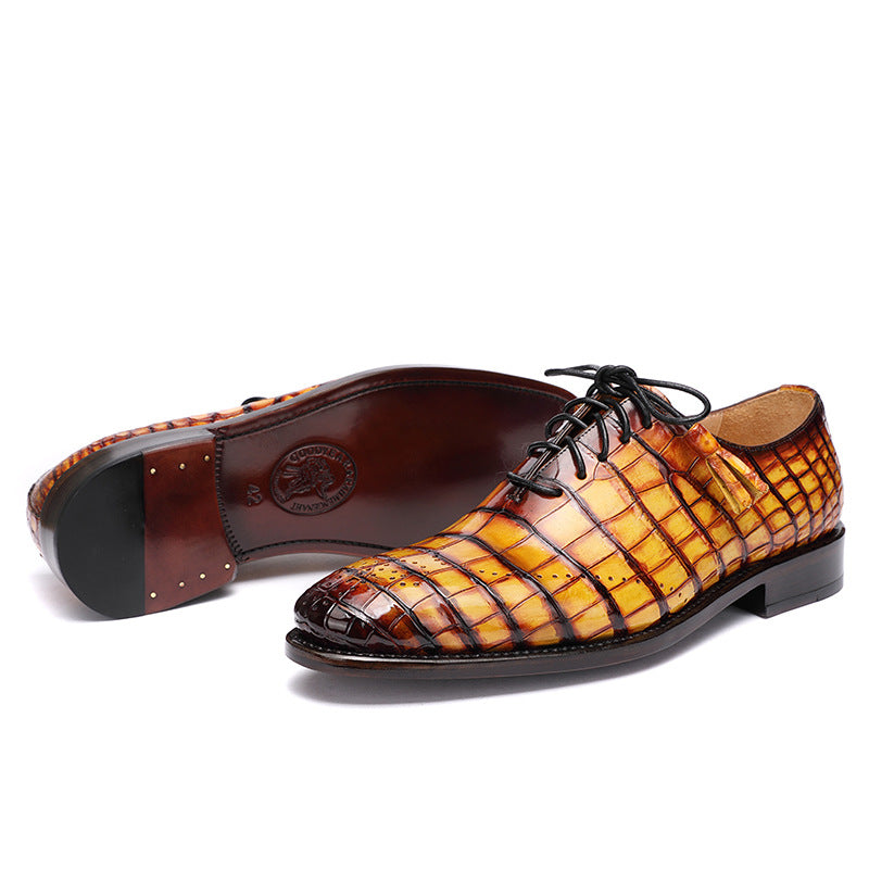 Handmade Goodyear crocodile leather lace-up shoes
