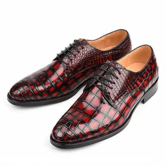 Burgundy Crocodile leather shoes  without stitching