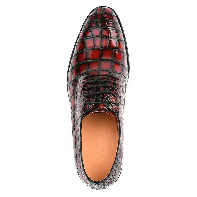 Burgundy Crocodile leather shoes  without stitching